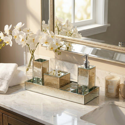 5 Piece Glitter Bathroom Set Gold