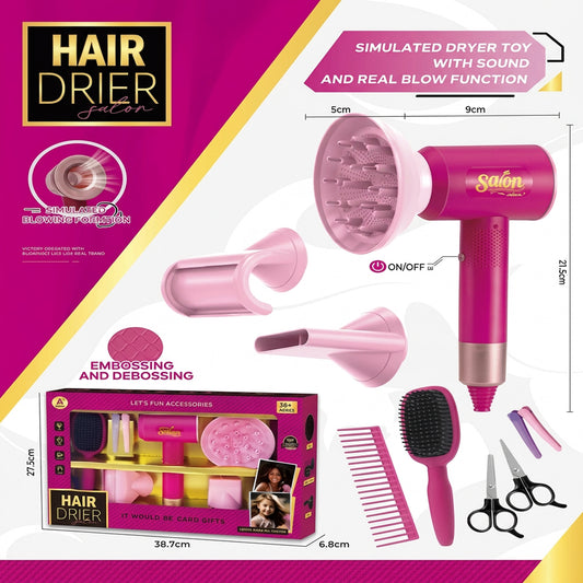 Battery Operated Salon Hair Dryer Play Set Pink