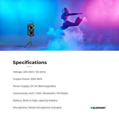 Blaupunkt Gigagroove Speaker on Tripod Black