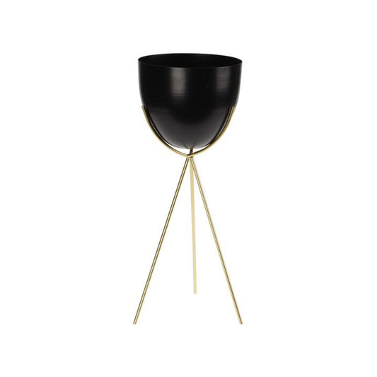 Koopman Bonela Flower Pot On Metal Stand Black & Gold