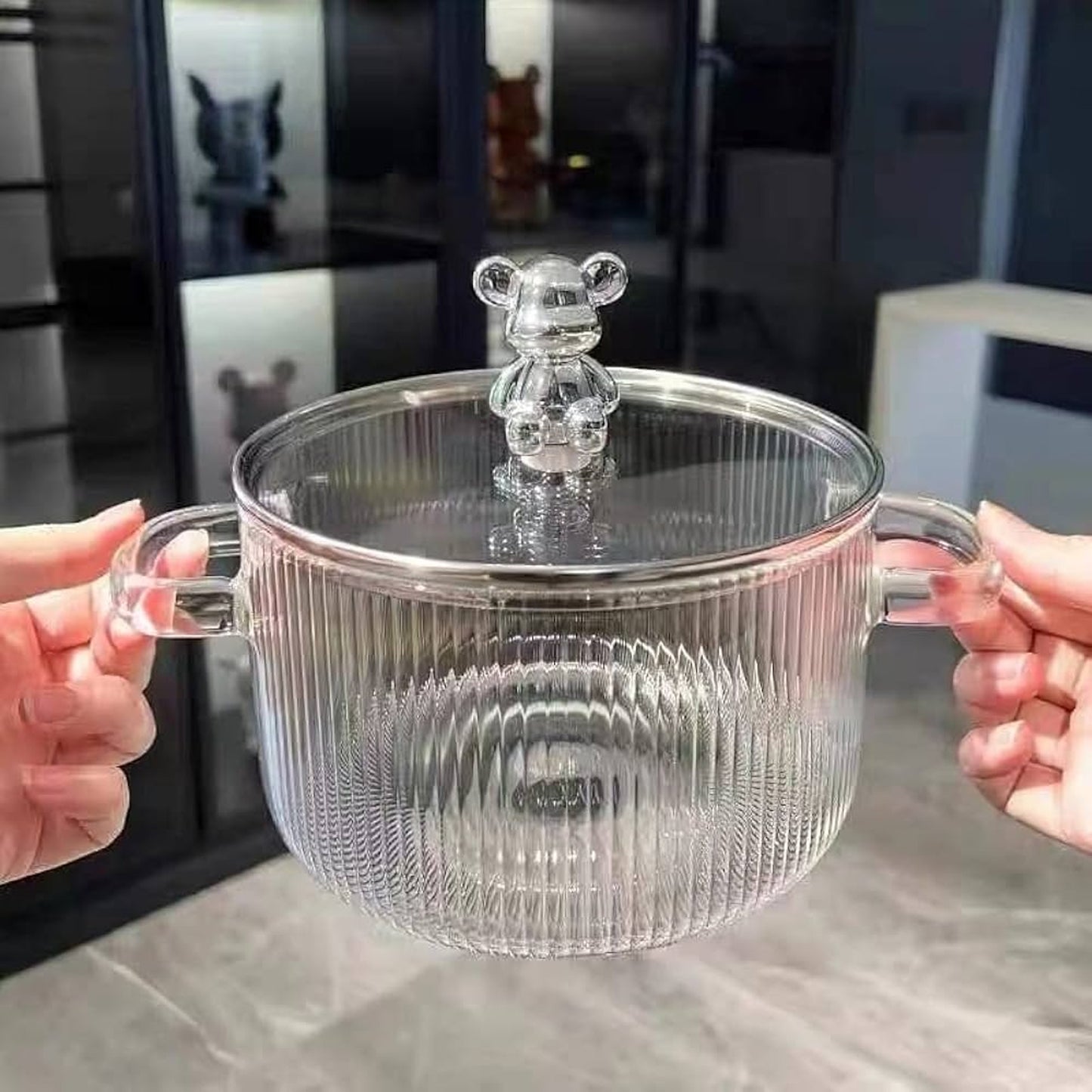 Weishun Borosilicate Glass Fluted Stovetop Pot Clear