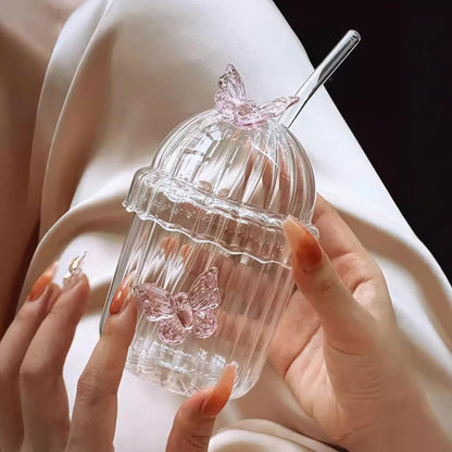 Butterfly Design 400ml Tumbler with Lid Clear