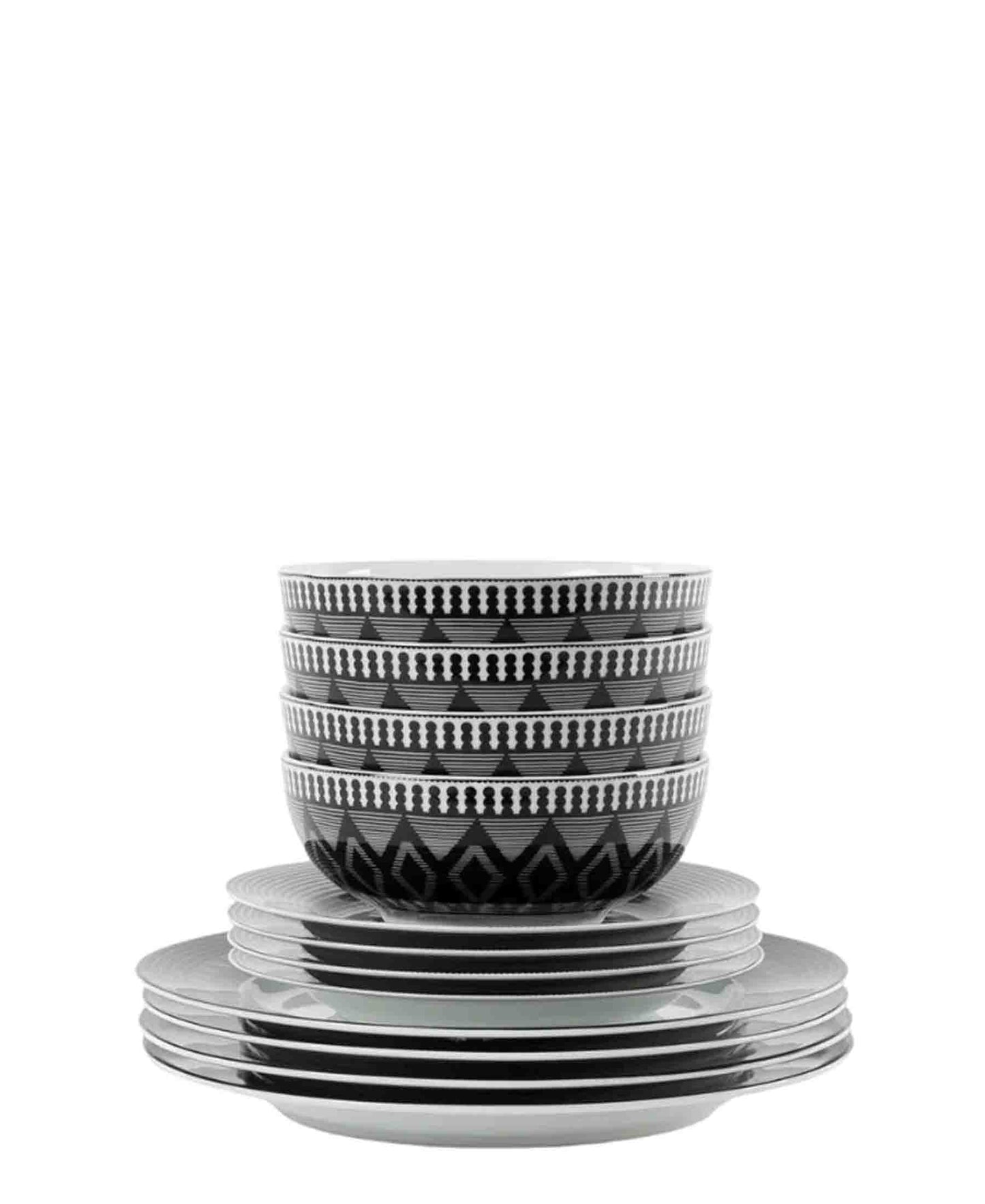 Chaka Chaka Homeware 12 Piece Dinner Set - Black & White