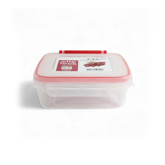 CH Wilko 700ml Clip Lock Square Container Clear & Red