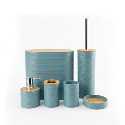 6 Piece Bathroom Accessory Set with Bamboo Lids Dark Green