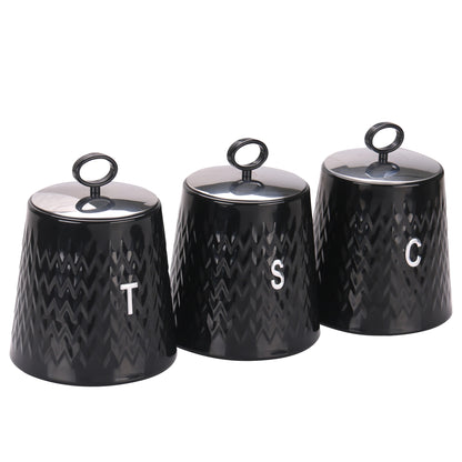 CH 3 Piece Wave Canister Set Black