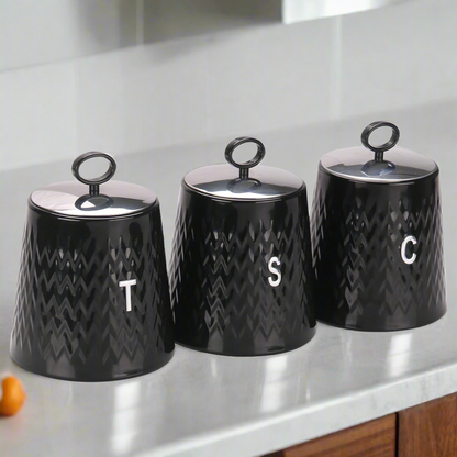 CH 3 Piece Wave Canister Set Black