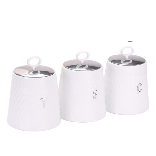 CH 3 Piece Wave Canister Set White