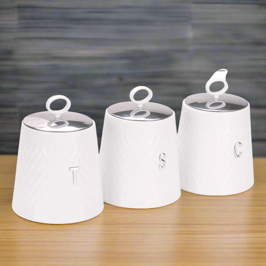 CH 3 Piece Wave Canister Set White