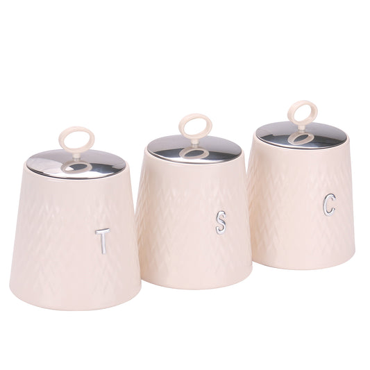 CH 3 Piece Wave Canister Set Cream