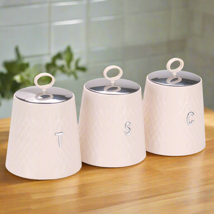 CH 3 Piece Wave Canister Set Cream