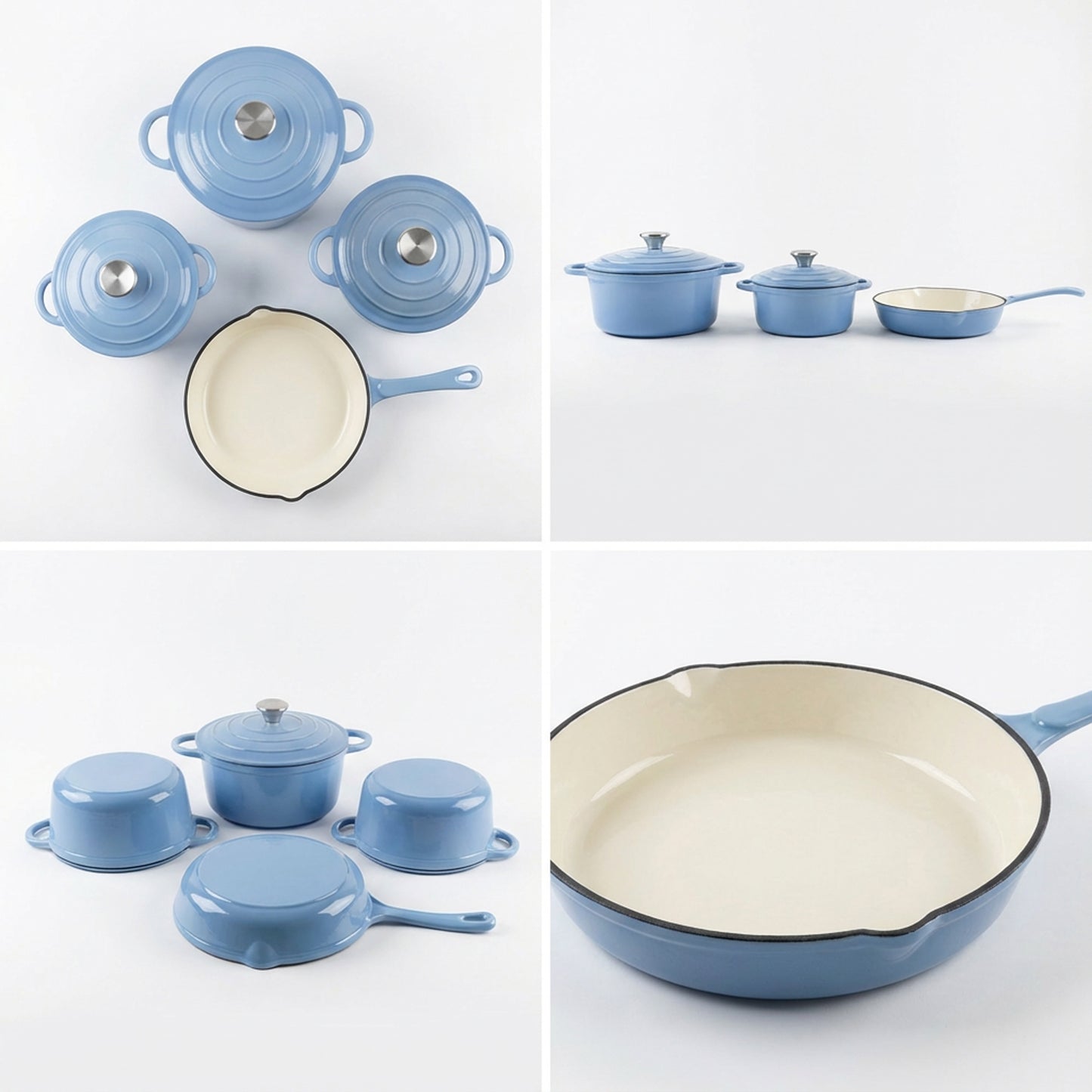 CH 7 Piece Cast Iron Pot Set Powder Blue