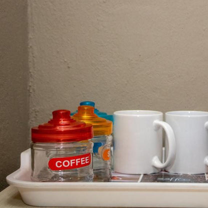 CH 3 Piece Glass Canister Set with Spoons Blue, Orange & Red