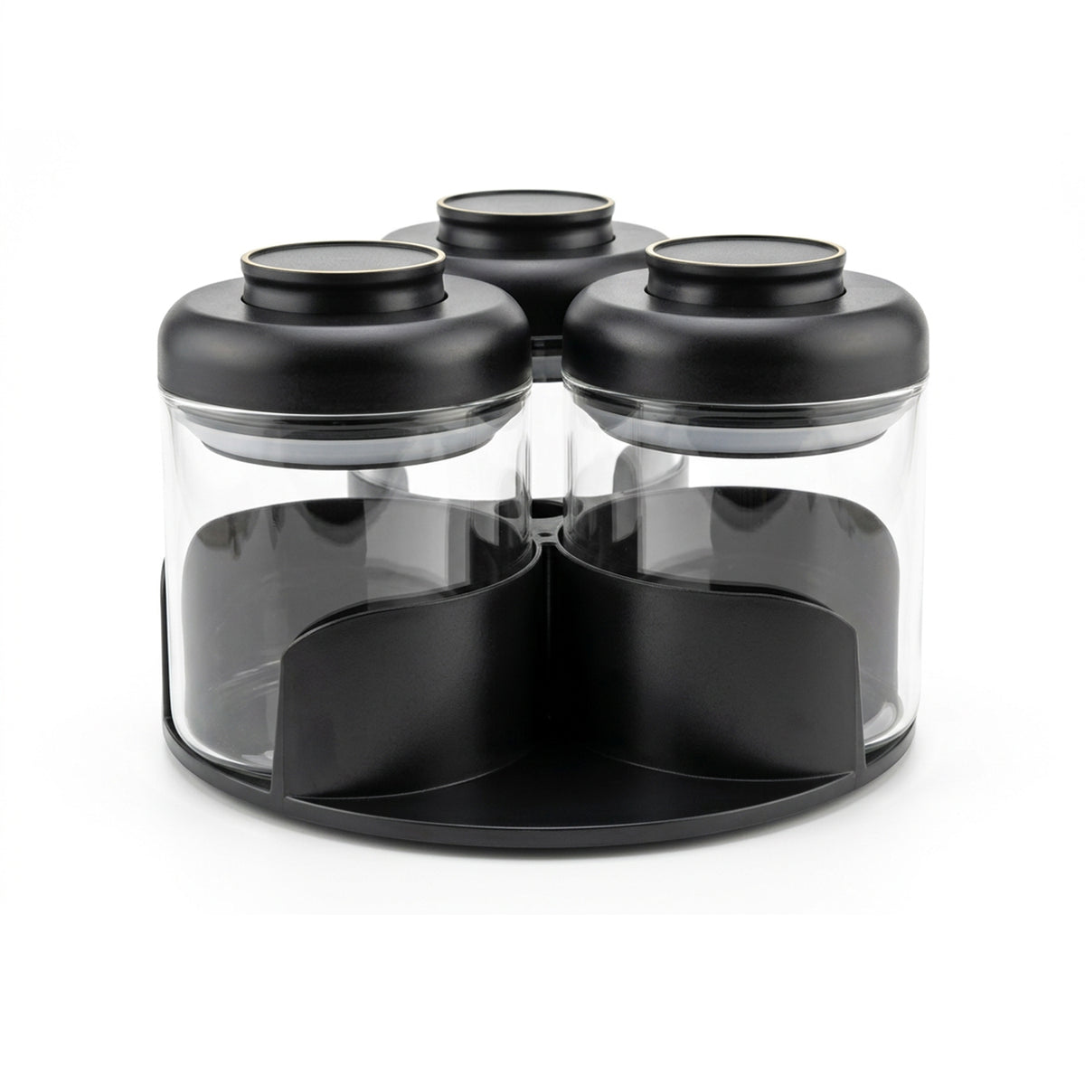 CH 3 Piece Glass Condiment Set with Rotating Rack Black