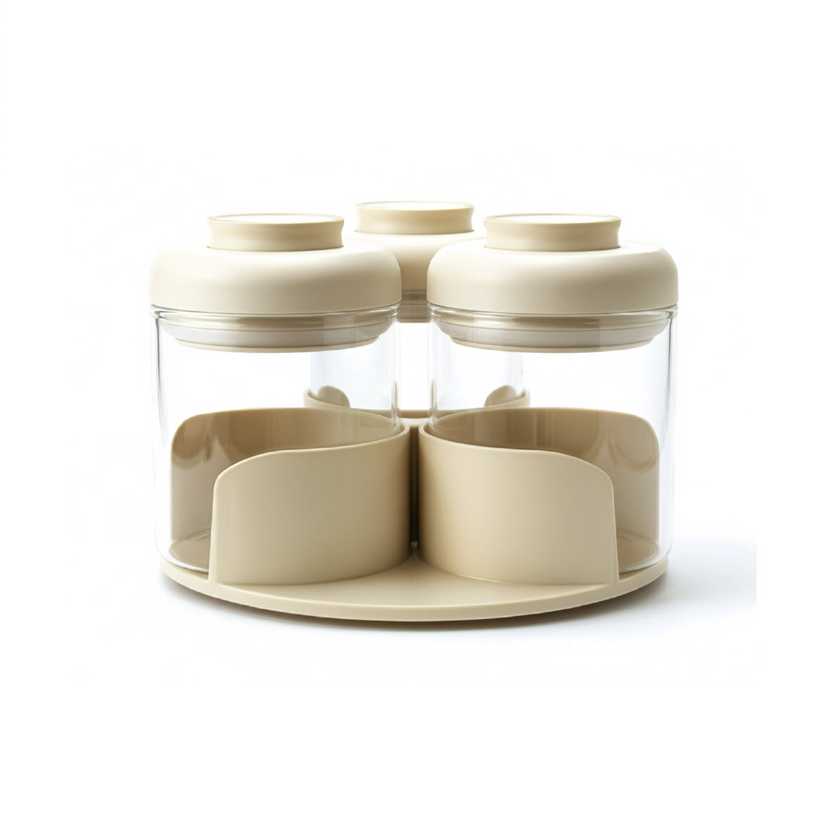 CH 3 Piece Glass Condiment Set with Rotating Rack Cream