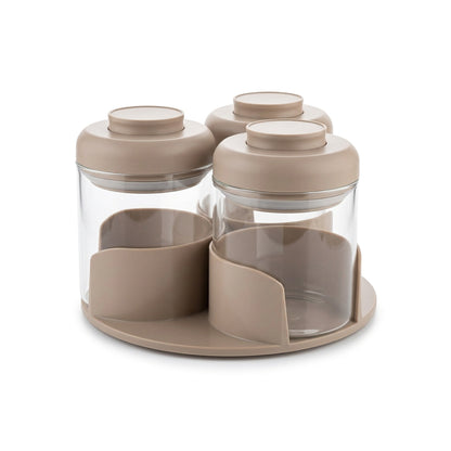 CH 3 Piece Glass Condiment Set with Rotating Rack Natural