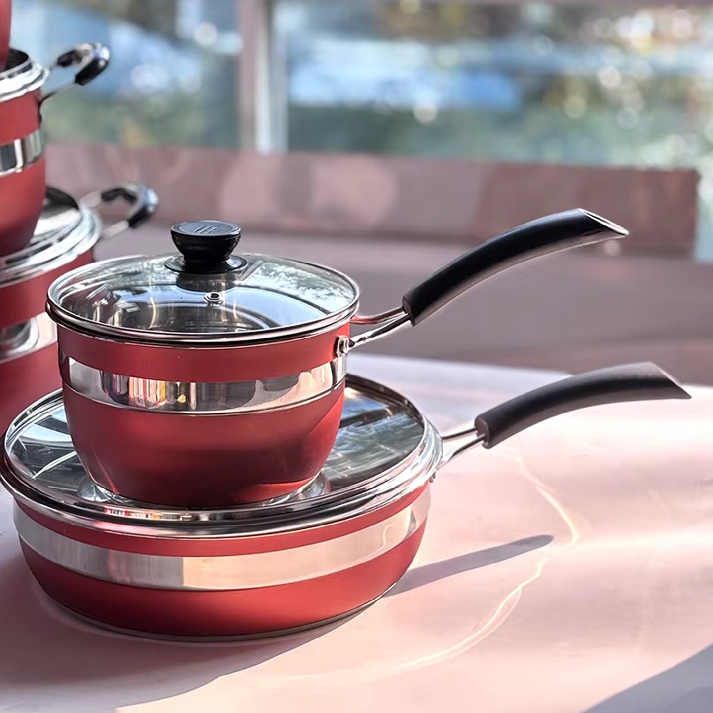 First Home Range 12 Piece Stainless Steel Pot Set Red