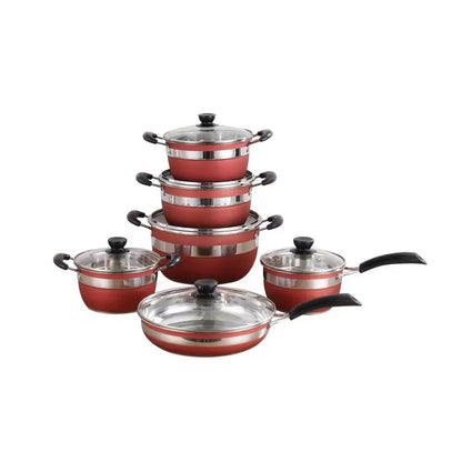 First Home Range 12 Piece Stainless Steel Pot Set Red