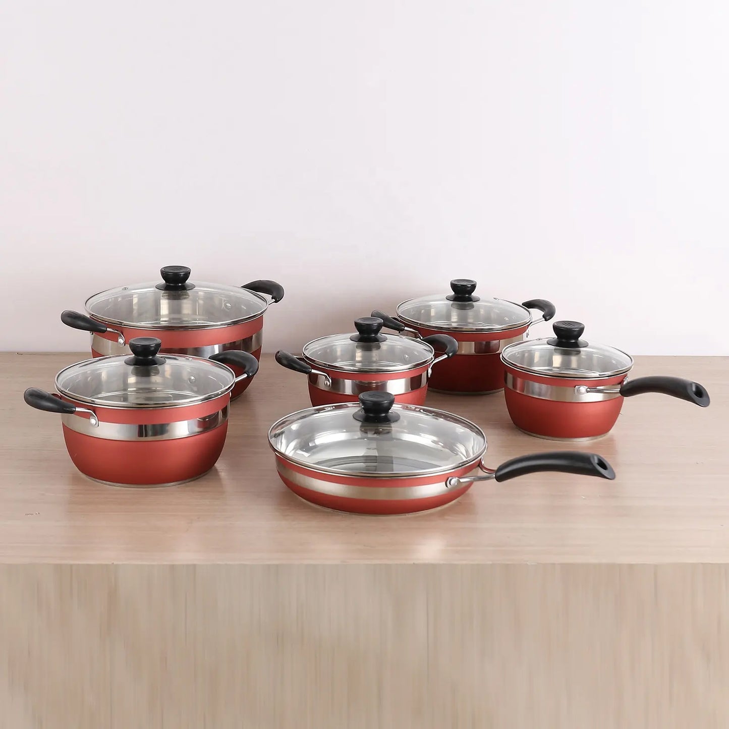 First Home Range 12 Piece Stainless Steel Pot Set Red