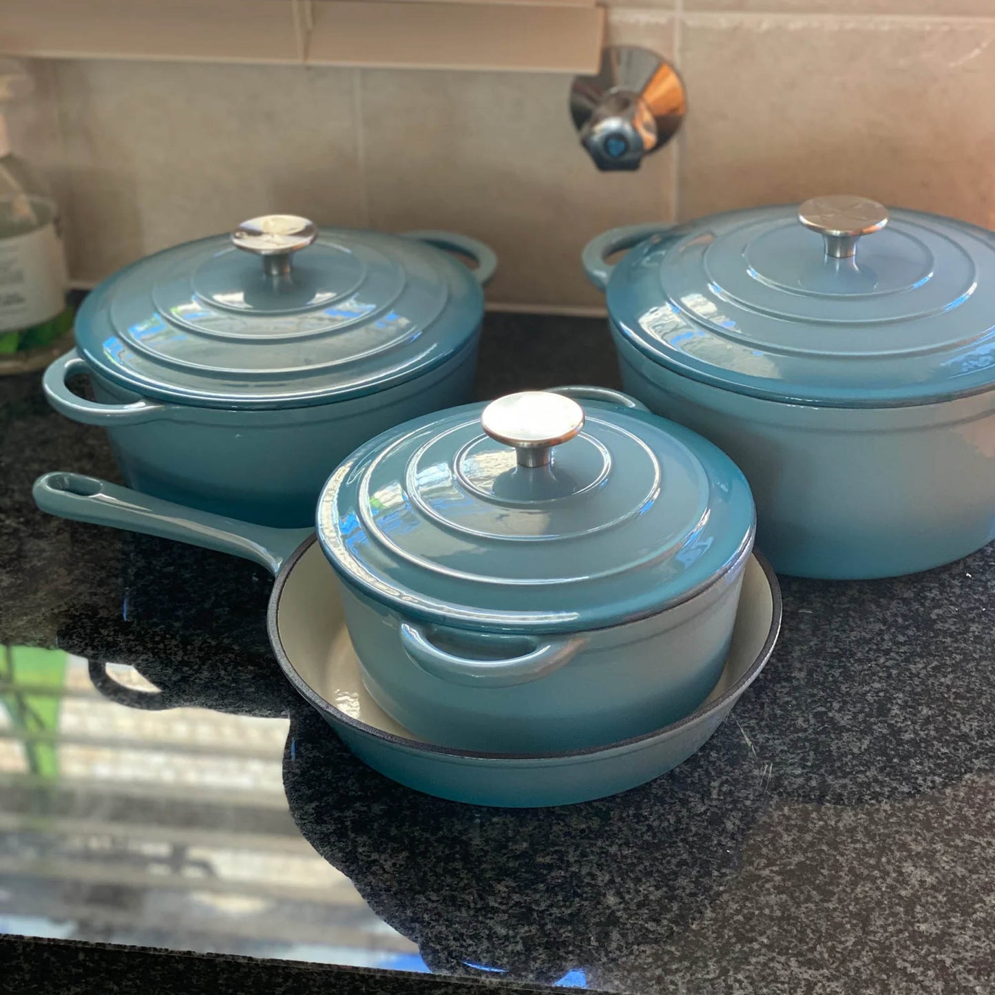 CTH 7 Piece Cast Iron Pot Set Light Blue