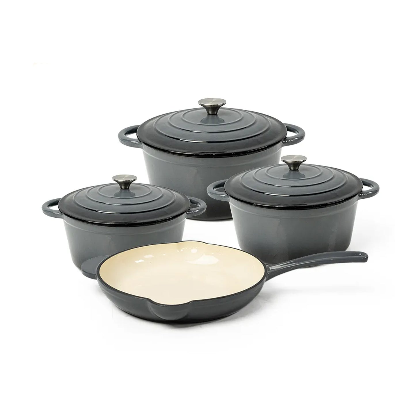 CTH 7 Piece Cast Iron Pot Set Grey