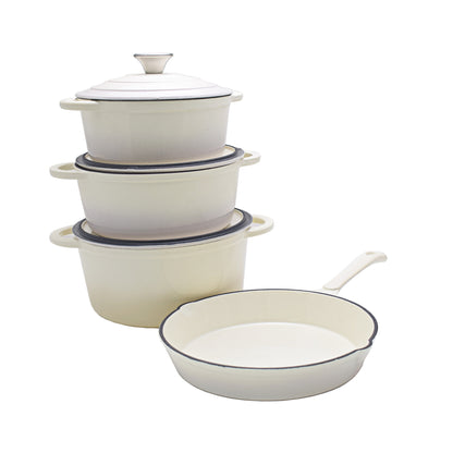 CTH 7 Piece Cast Iron Pot Set - Two Toned White/Cream