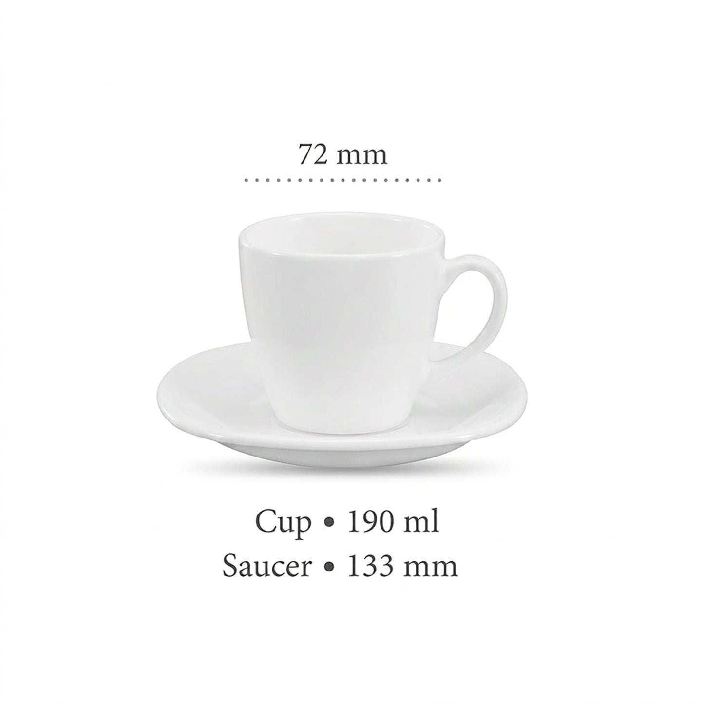 La Opala 6 Piece Quadra Plain White Cup & Saucer Set White