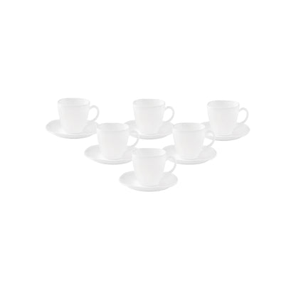 La Opala 6 Piece Quadra Plain White Cup & Saucer Set White