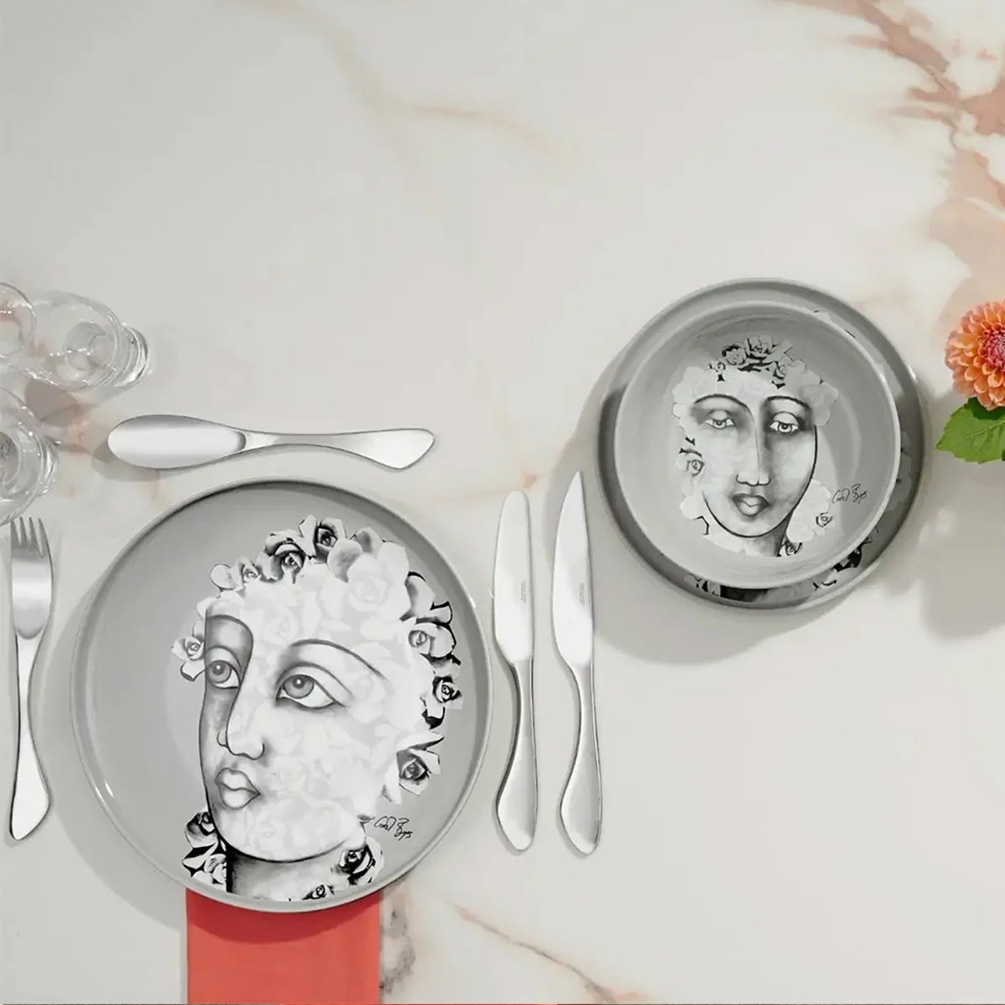Carrol Boyes Succulent Faces 12 Piece Dinner Set Grey