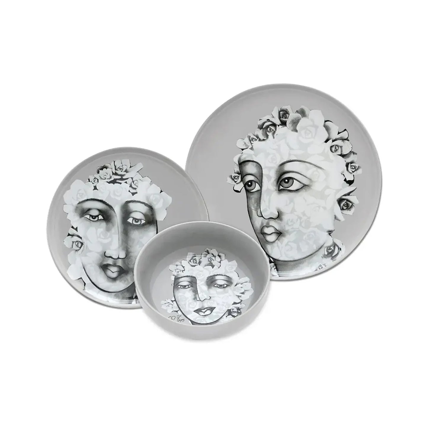 Carrol Boyes Succulent Faces 12 Piece Dinner Set Grey