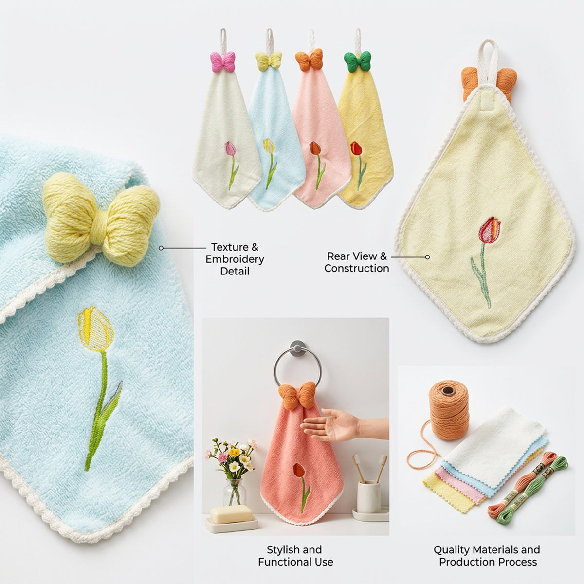 Cartoon Face Tulip Bow Towel - Assorted