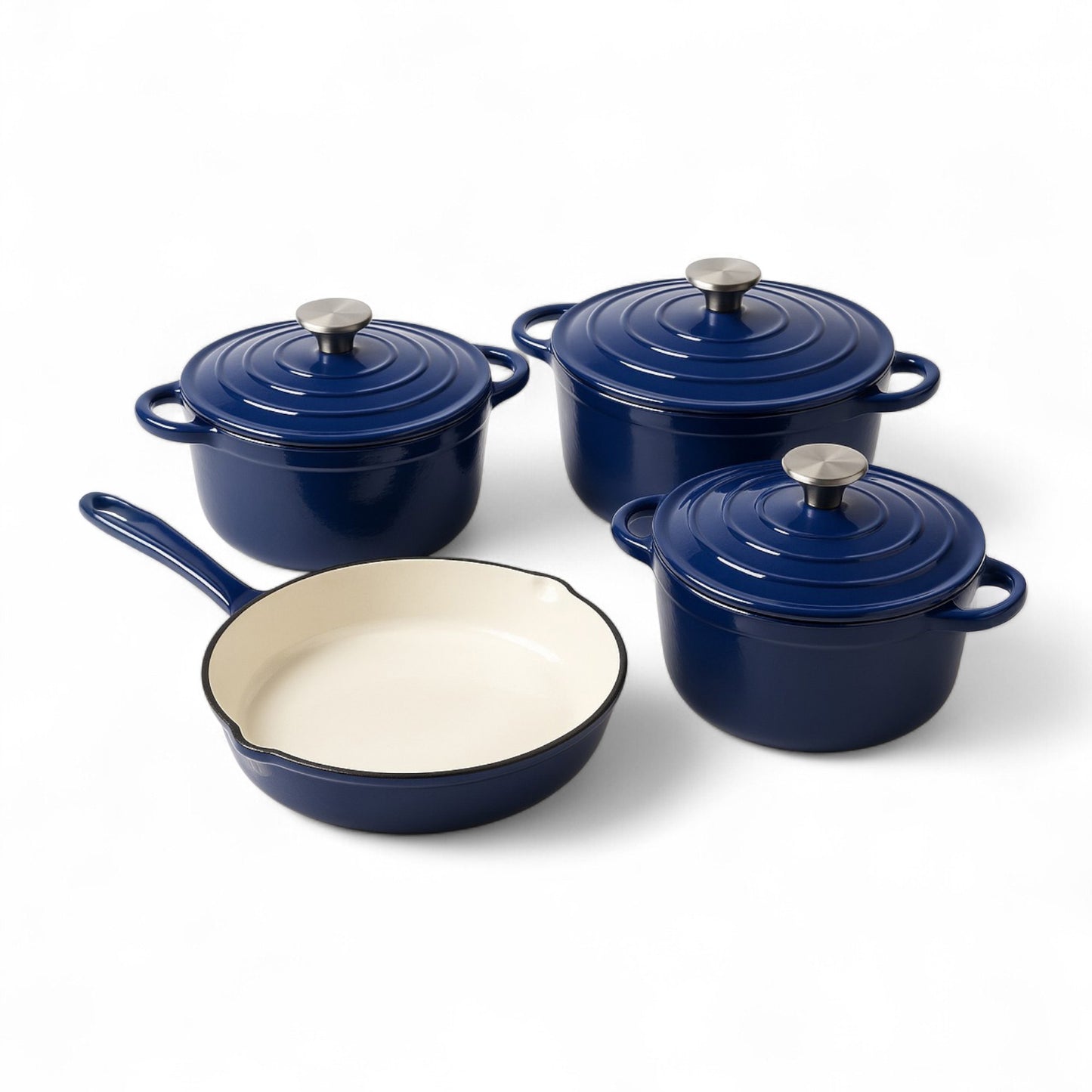 CH 7 Piece Cast Iron Pot Set Midnight Blue