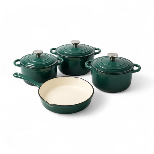 CH 7 Piece Cast Iron Pot Set Dark Green