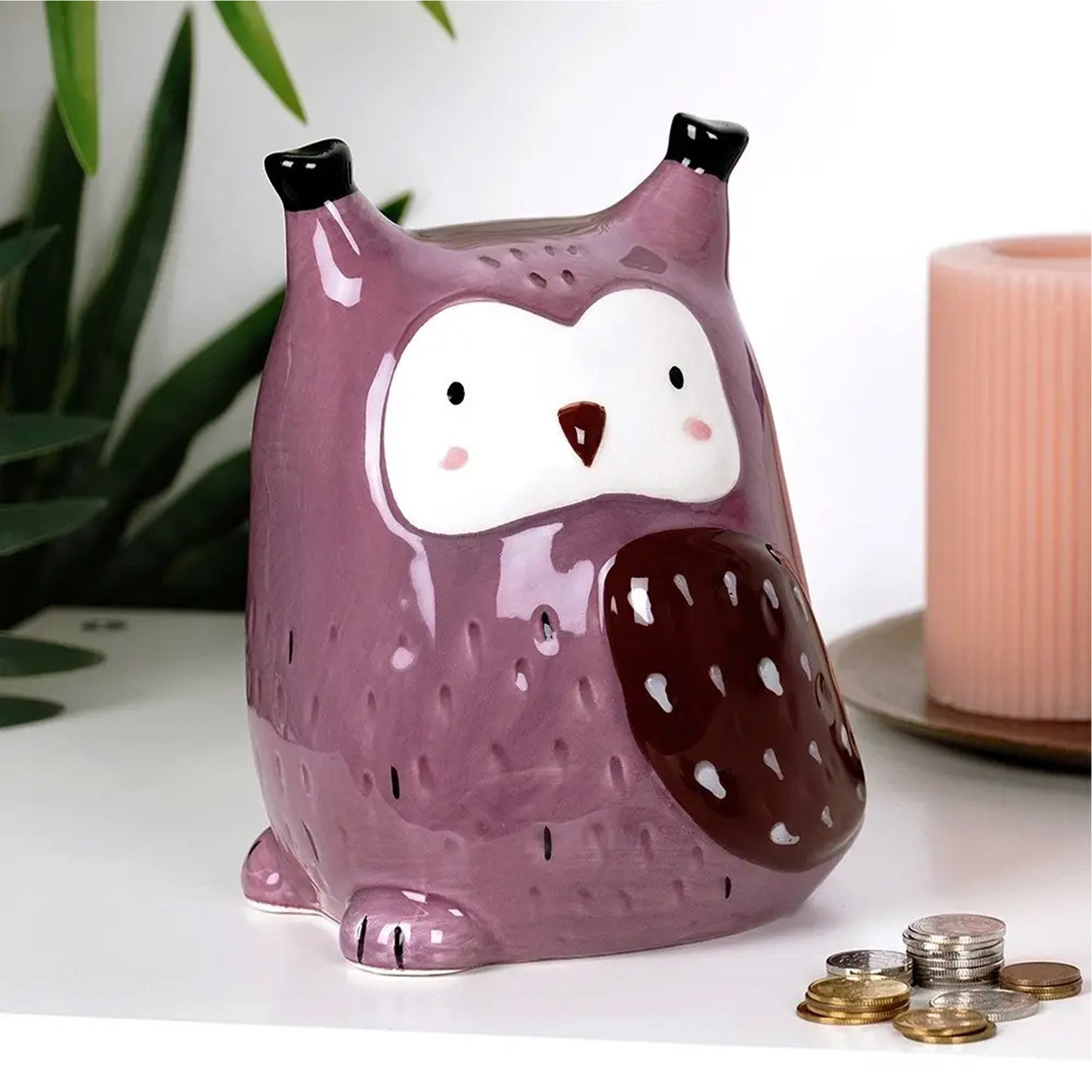 Owl Ceramic Money Box Purple