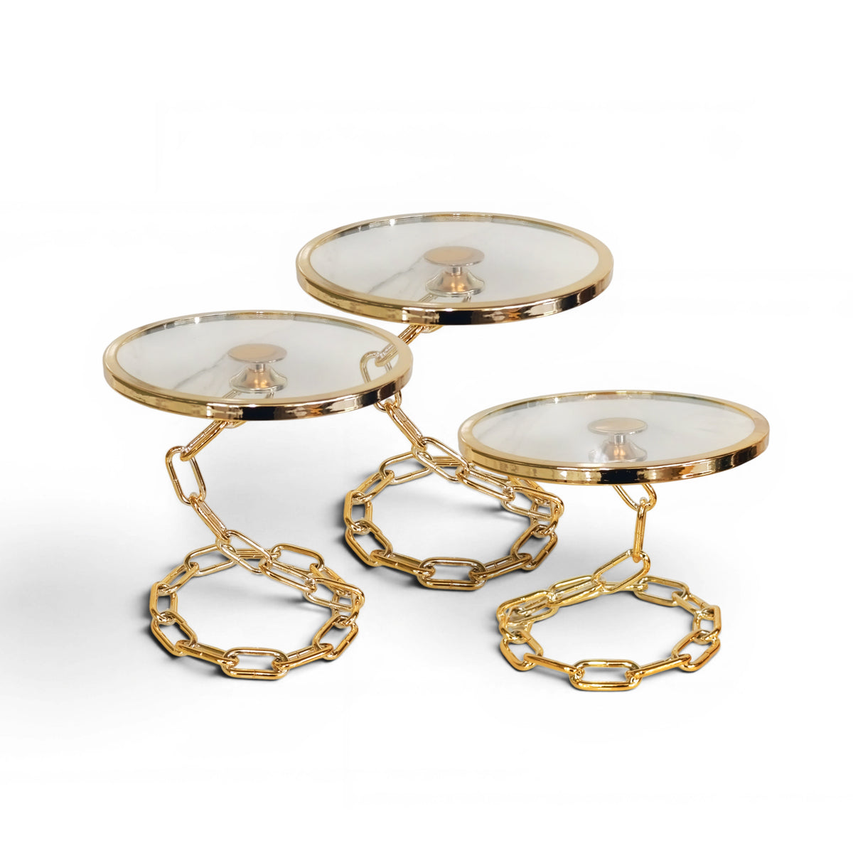 3 Piece Chain Design Cake Stand Set Gold