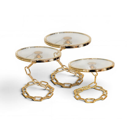 3 Piece Chain Design Cake Stand Set Gold