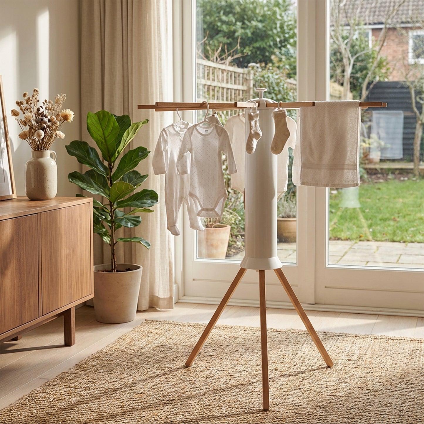 Wooden Clothes Drying Rack White
