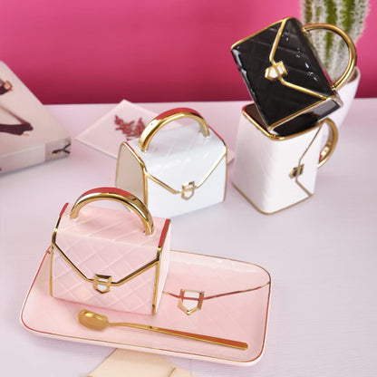Handbag Shaped Cup & Saucer Set Pink