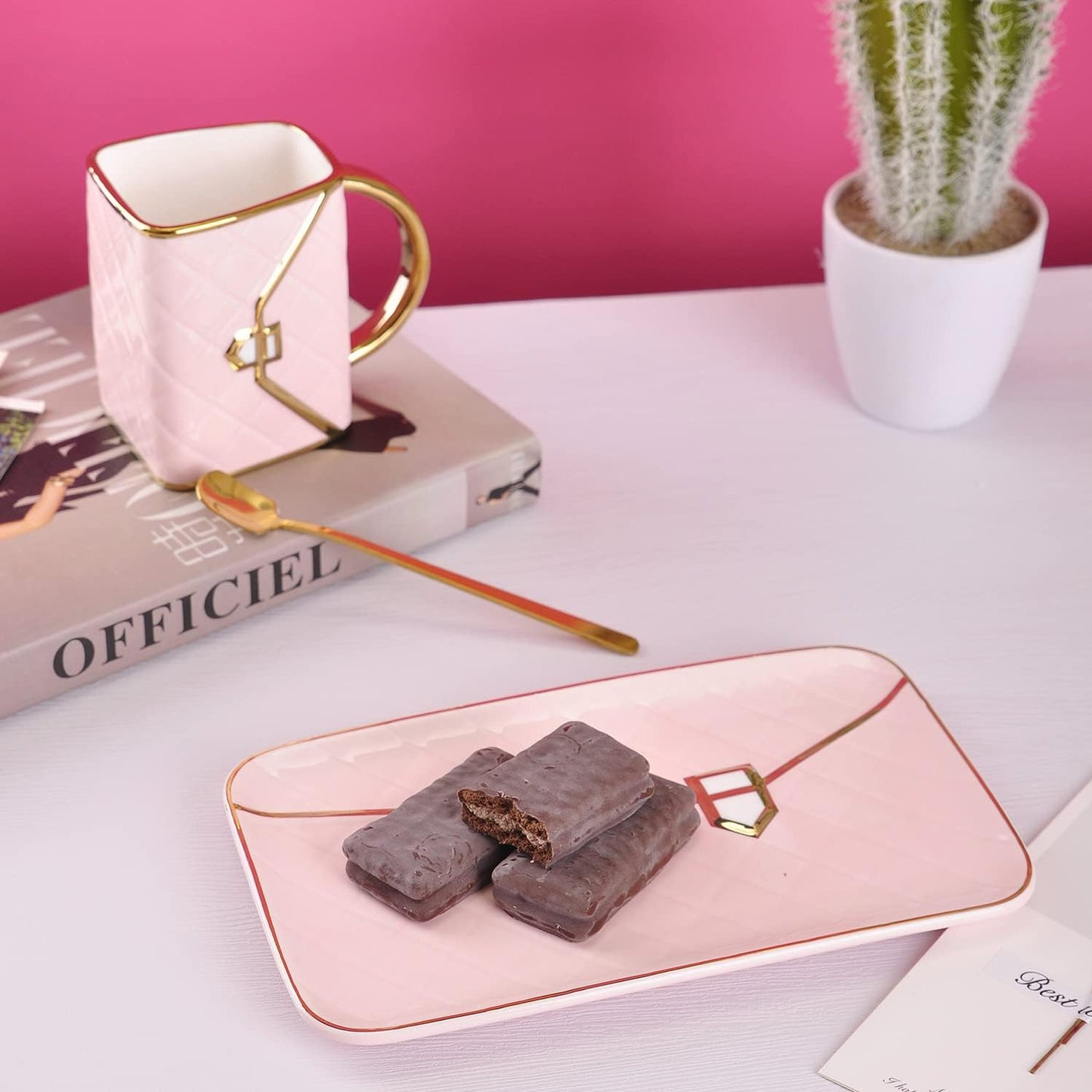 Handbag Shaped Cup & Saucer Set Pink