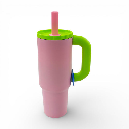 1.2Lt Flask with Straw Green & Pink