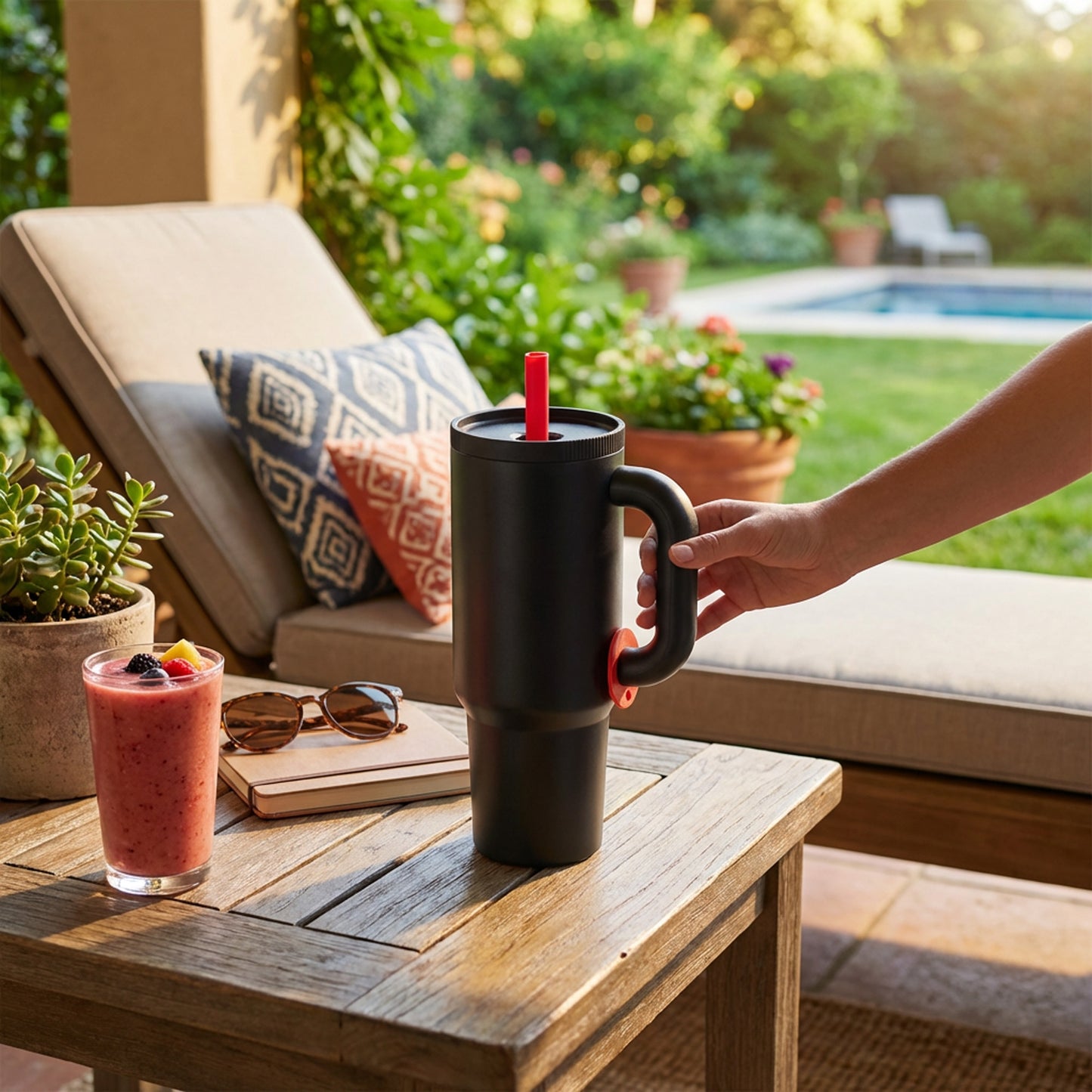 1.2Lt Flask with Straw Black & Red