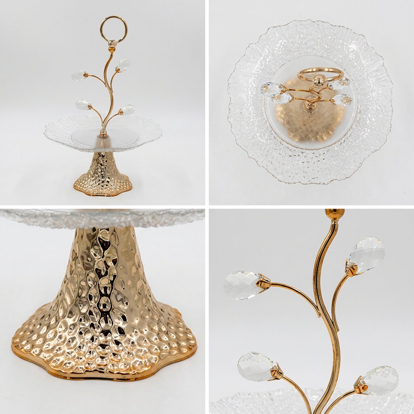 Glass Dessert Server with Metal Base Gold