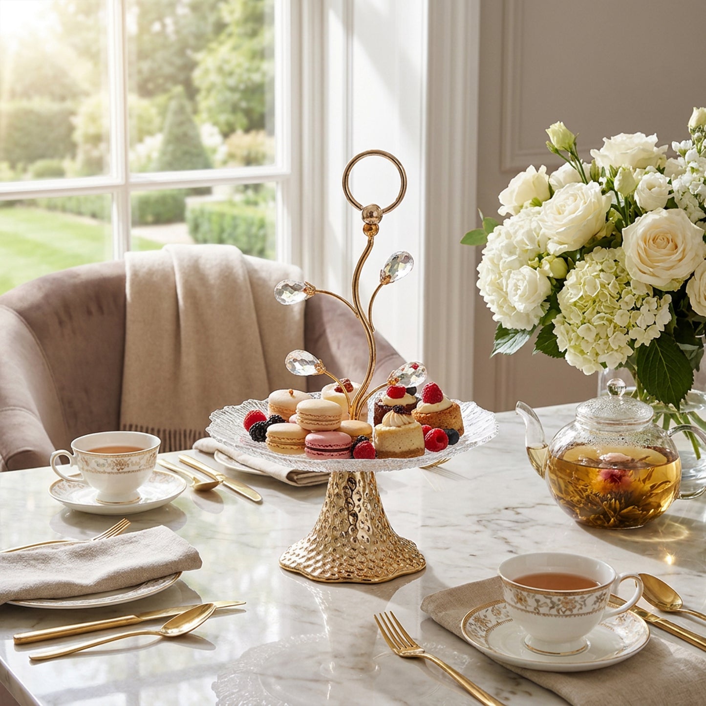 Glass Dessert Server with Metal Base Gold
