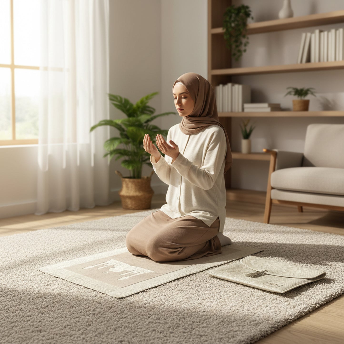 Musallah with Leather Bag Cream