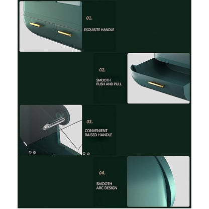 Antalya Cosmetics Storage Organizer Large with LED Lighted Mirror Green