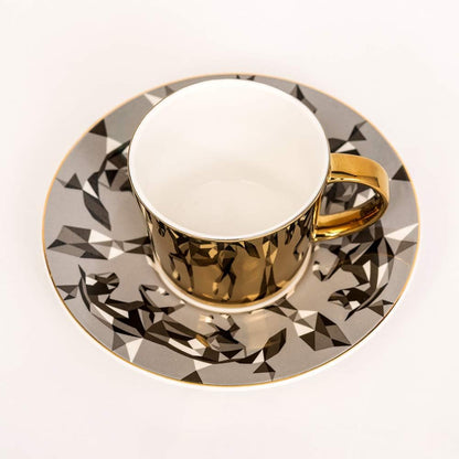 Horse Design Reflective Cup & Saucer Set Gold