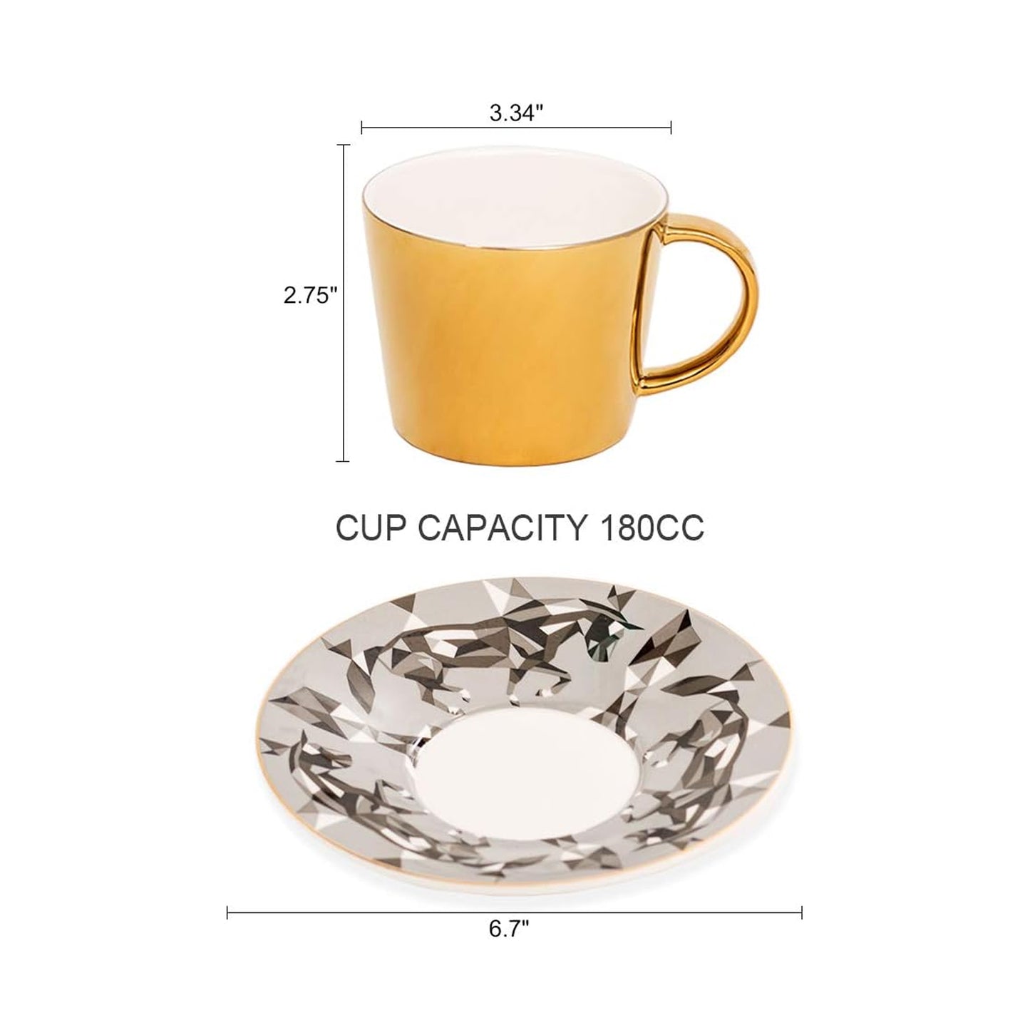 Horse Design Reflective Cup & Saucer Set Gold