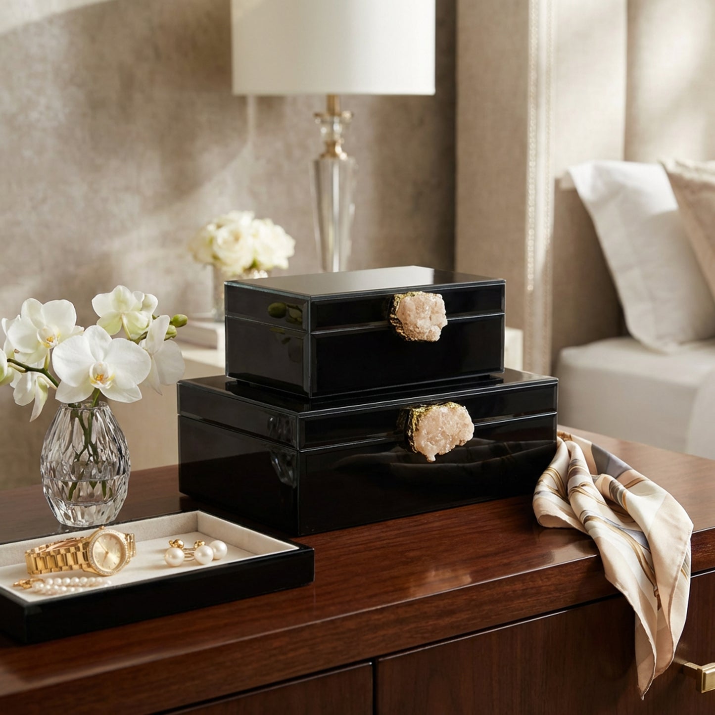 2 Piece Jewellery Box Set Black