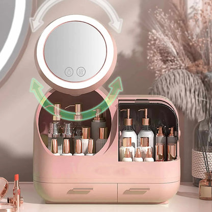Antalya Cosmetics Storage Organizer Large with LED Lighted Mirror Pink