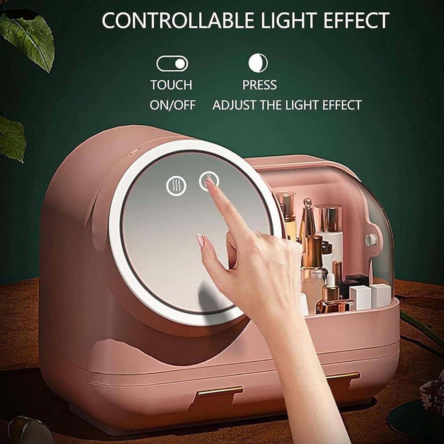 Antalya Cosmetics Storage Organizer Large with LED Lighted Mirror Pink